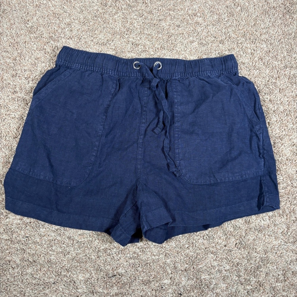 California Republic Linen Drawstring Waist Shorts Women's Size S Navy Blue